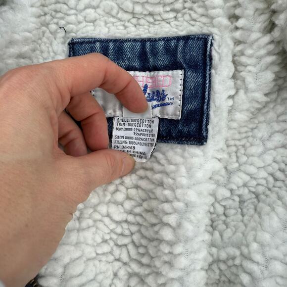 Vintage Weathered Blues Sherpa Lined Denim Jacket - Small - Picture 6 of 14